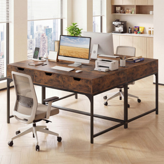Office Desk with Power Outlets and Hidden Compartment for Study-White W2B