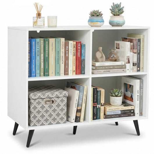 4-Cube Wooden Bookshelf Bookcase with 5 Metal Legs for Home-White W2B