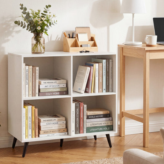 4-Cube Wooden Bookshelf Bookcase with 5 Metal Legs for Home-White W2B