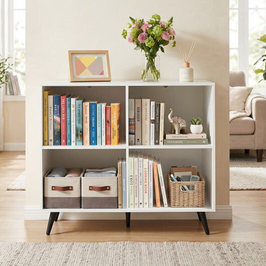 4-Cube Wooden Bookshelf Bookcase with 5 Metal Legs for Home-White W2B