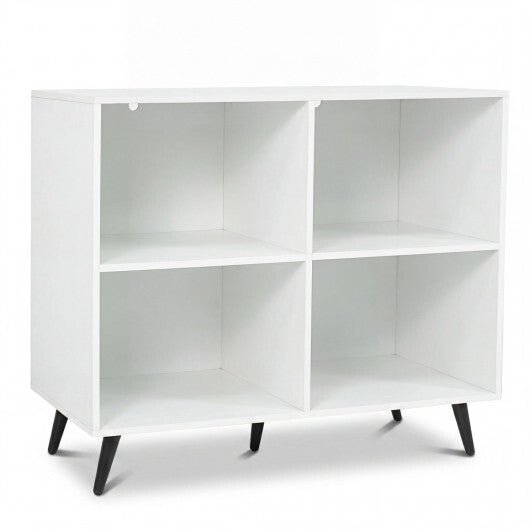 4-Cube Wooden Bookshelf Bookcase with 5 Metal Legs for Home-White W2B