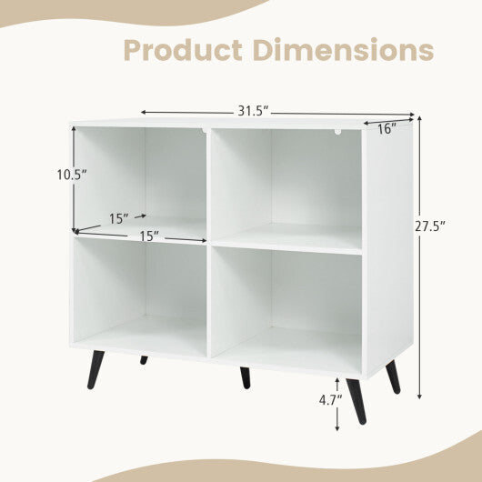 4-Cube Wooden Bookshelf Bookcase with 5 Metal Legs for Home-White W2B