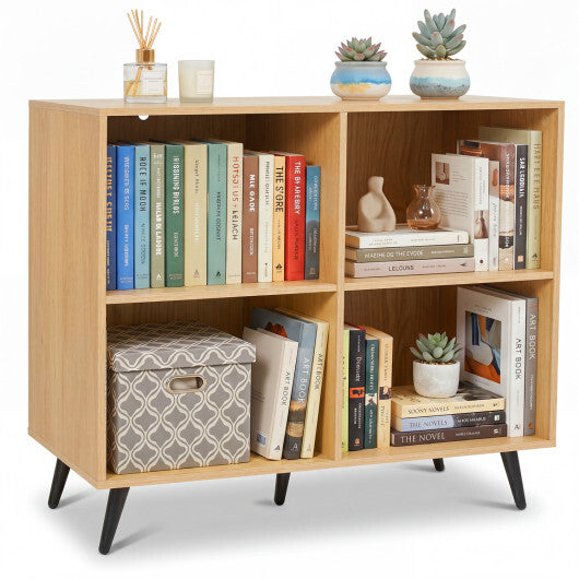 4-Cube Wooden Bookshelf Bookcase with 5 Metal Legs for Home-White W2B
