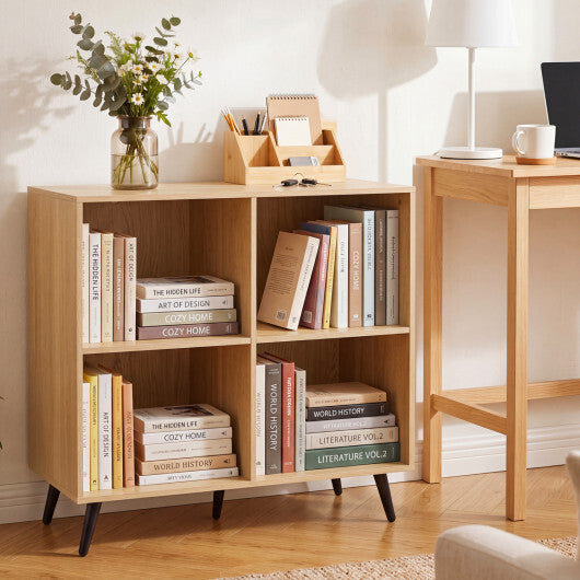 4-Cube Wooden Bookshelf Bookcase with 5 Metal Legs for Home-White W2B
