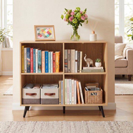 4-Cube Wooden Bookshelf Bookcase with 5 Metal Legs for Home-White W2B