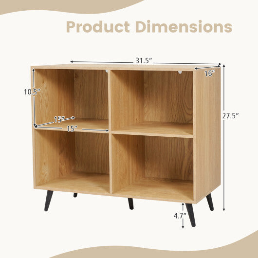 4-Cube Wooden Bookshelf Bookcase with 5 Metal Legs for Home-White W2B
