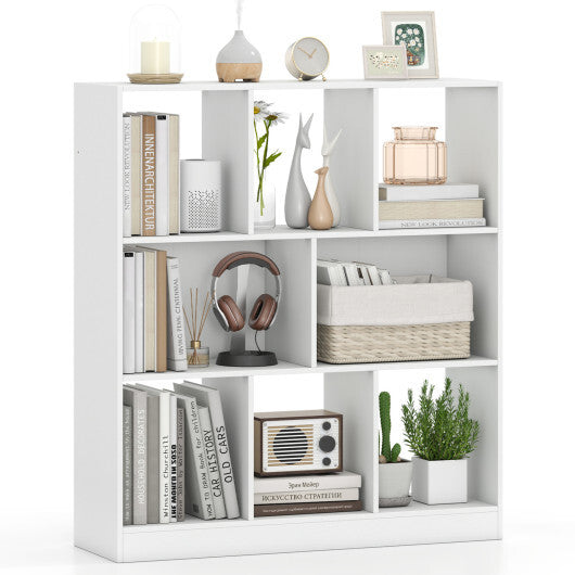 8-Cube Bookcase 3-Tier with 2-Sized Compartments and Anti-Tip Kits for Living Room-White W2B