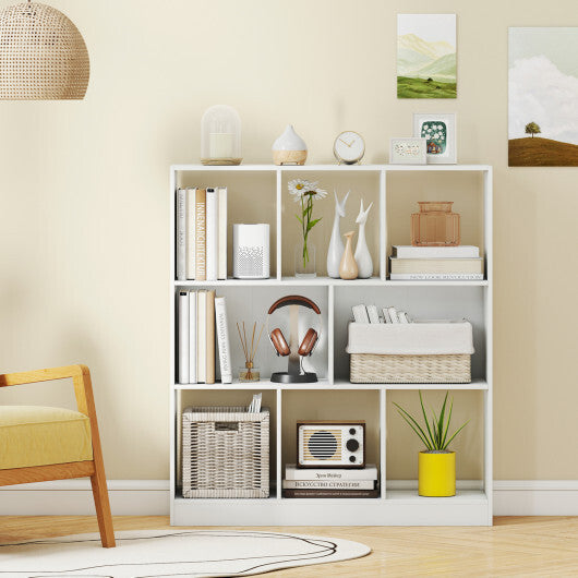 8-Cube Bookcase 3-Tier with 2-Sized Compartments and Anti-Tip Kits for Living Room-White W2B