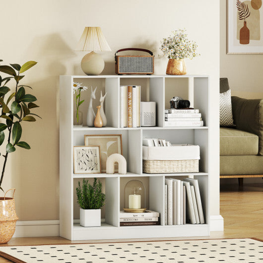8-Cube Bookcase 3-Tier with 2-Sized Compartments and Anti-Tip Kits for Living Room-White W2B