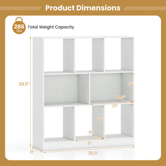 8-Cube Bookcase 3-Tier with 2-Sized Compartments and Anti-Tip Kits for Living Room-White W2B