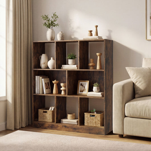 8-Cube Bookcase 3-Tier with 2-Sized Compartments and Anti-Tip Kits for Living Room-White W2B