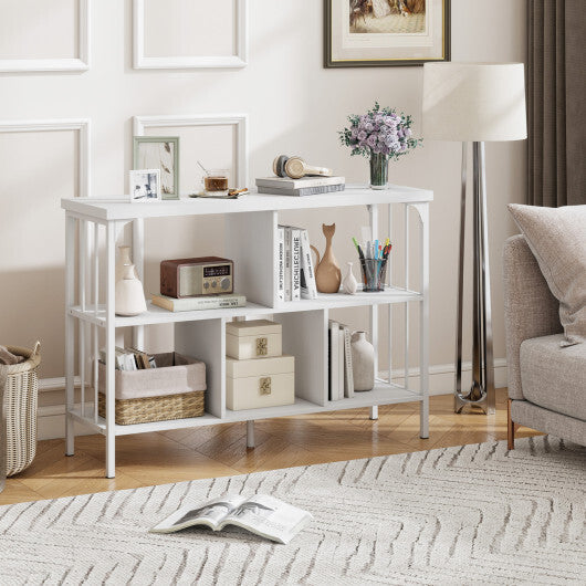 3-Tier Horizontal Cubby Bookshelf with Open Shelves-White W2B
