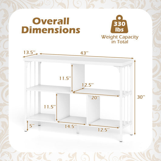 3-Tier Horizontal Cubby Bookshelf with Open Shelves-White W2B