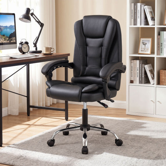 Big High Back Executive Chair with Linkage Armrests and Leather Padded Seat for Office-Black W2B