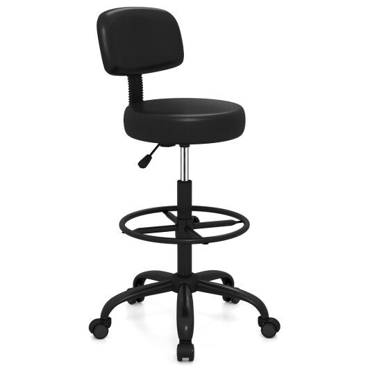 Office Drafting Chair with Back & Adjustable Footring and Wheels for Desk-Black W2B