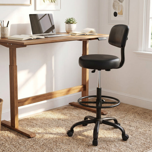 Office Drafting Chair with Back & Adjustable Footring and Wheels for Desk-Black W2B