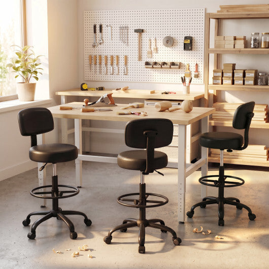 Office Drafting Chair with Back & Adjustable Footring and Wheels for Desk-Black W2B