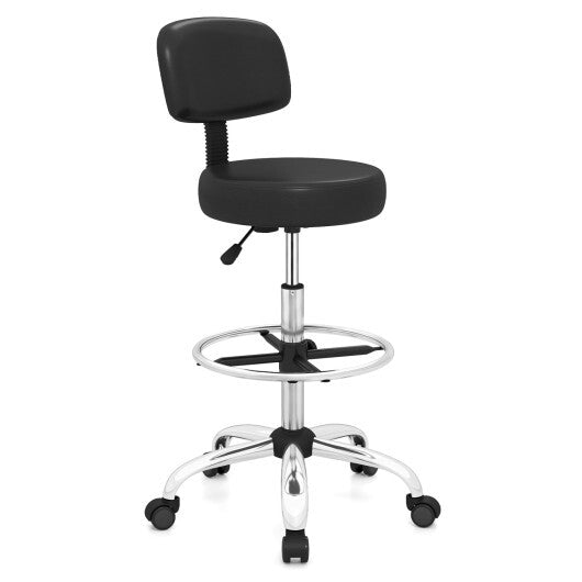 Office Drafting Chair with Back & Adjustable Footring and Wheels for Desk-Black W2B