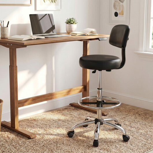 Office Drafting Chair with Back & Adjustable Footring and Wheels for Desk-Black W2B