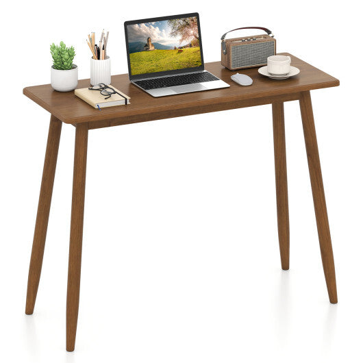 Computer Desk with Rubber Wood Legs Wooden Writing Desk with Spacious Tabletop-Walnut W2B