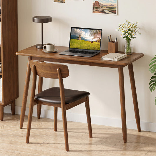 Computer Desk with Rubber Wood Legs Wooden Writing Desk with Spacious Tabletop-Walnut W2B
