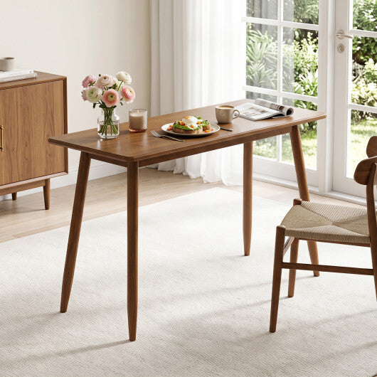 Computer Desk with Rubber Wood Legs Wooden Writing Desk with Spacious Tabletop-Walnut W2B