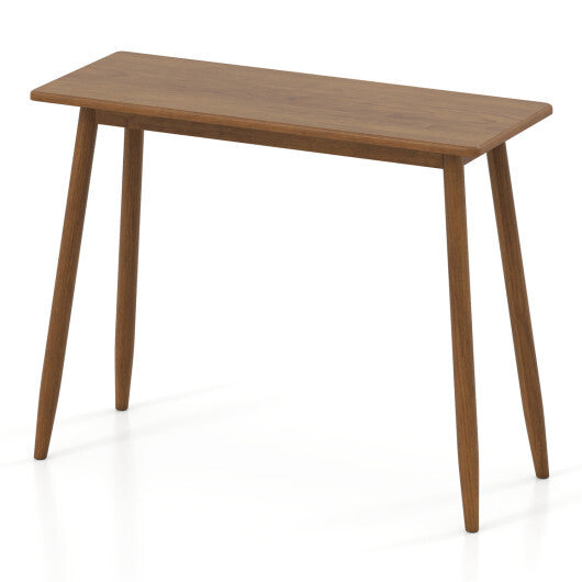 Computer Desk with Rubber Wood Legs Wooden Writing Desk with Spacious Tabletop-Walnut W2B