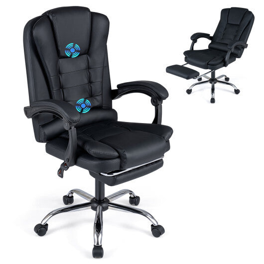 Massage Office Chair with Footrest & Reclining Backrest and Swivel Seat-Black W2B