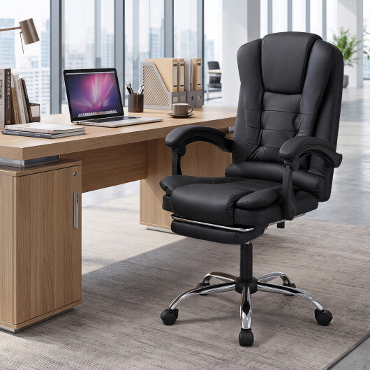 Massage Office Chair with Footrest & Reclining Backrest and Swivel Seat-Black W2B