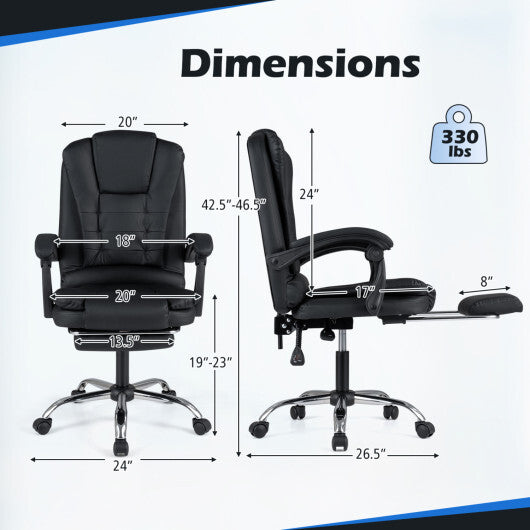 Massage Office Chair with Footrest & Reclining Backrest and Swivel Seat-Black W2B