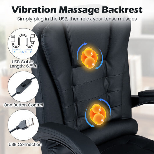 Massage Office Chair with Footrest & Reclining Backrest and Swivel Seat-Black W2B