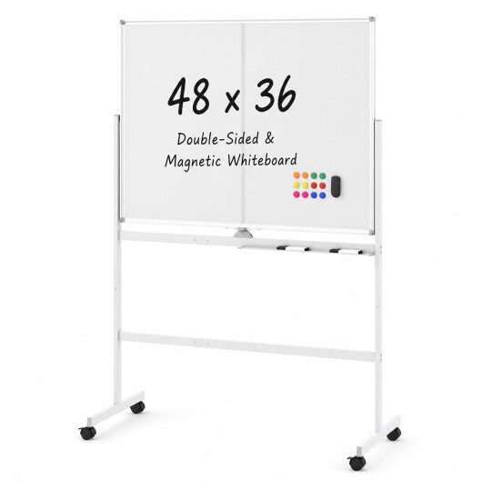 48" x 36" Double-Sided Mobile White Board with Lockable Universal Wheels for Office-White W2B