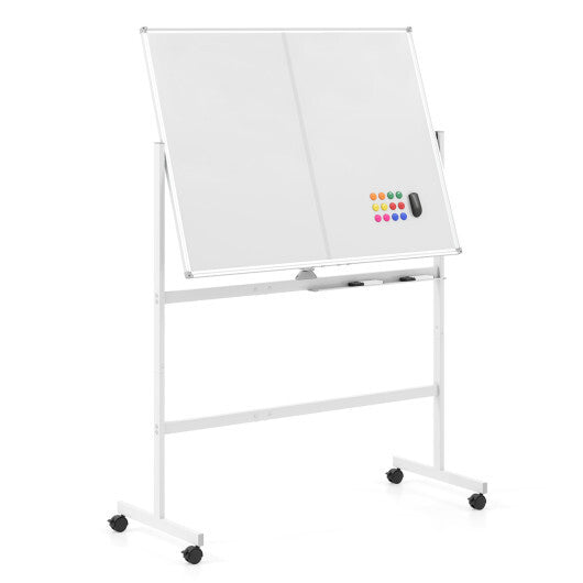 48" x 36" Double-Sided Mobile White Board with Lockable Universal Wheels for Office-White W2B