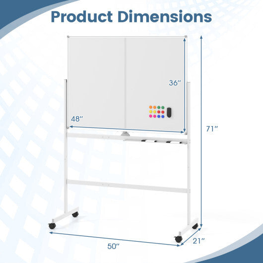 48" x 36" Double-Sided Mobile White Board with Lockable Universal Wheels for Office-White W2B
