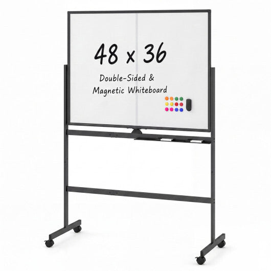 48" x 36" Double-Sided Mobile White Board with Lockable Universal Wheels for Office-White W2B