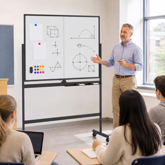 48" x 36" Double-Sided Mobile White Board with Lockable Universal Wheels for Office-White W2B