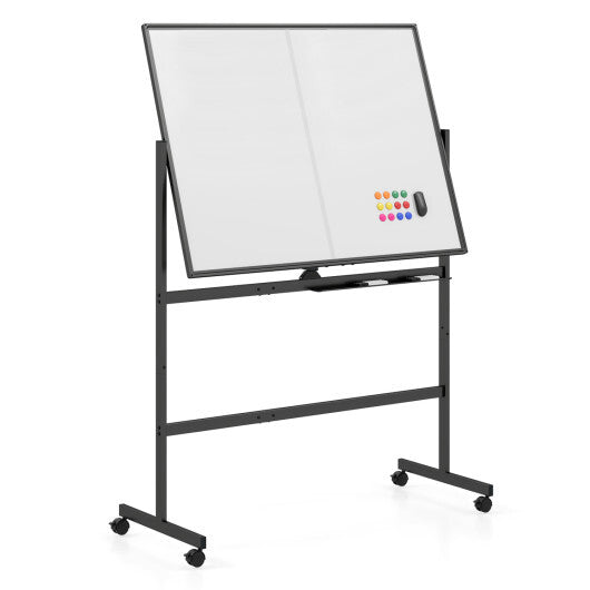 48" x 36" Double-Sided Mobile White Board with Lockable Universal Wheels for Office-White W2B