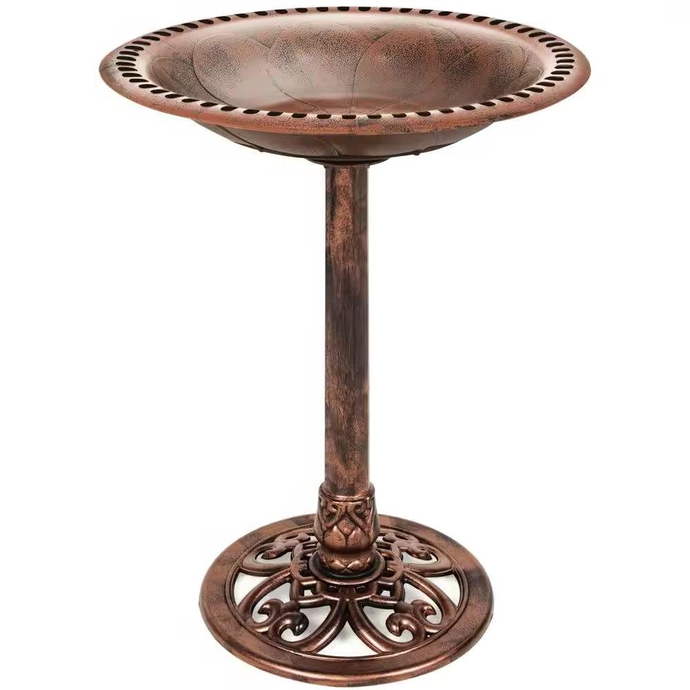 Outdoor Garden Polyresin Bird Bath in Rustic Aged Copper Brown Finish FastFurnishings