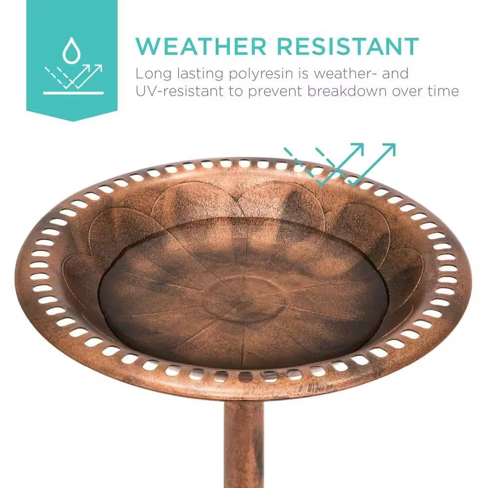 Outdoor Garden Polyresin Bird Bath in Rustic Aged Copper Brown Finish FastFurnishings
