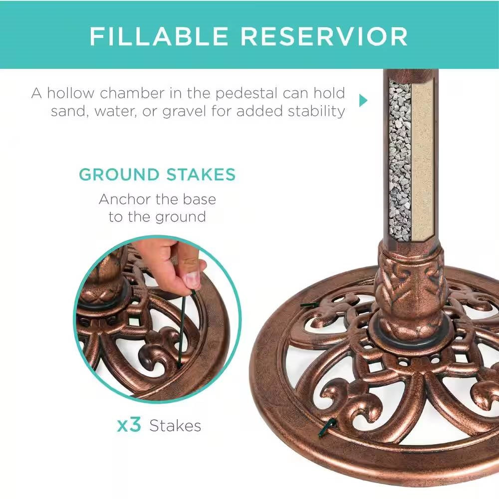 Outdoor Garden Polyresin Bird Bath in Rustic Aged Copper Brown Finish FastFurnishings