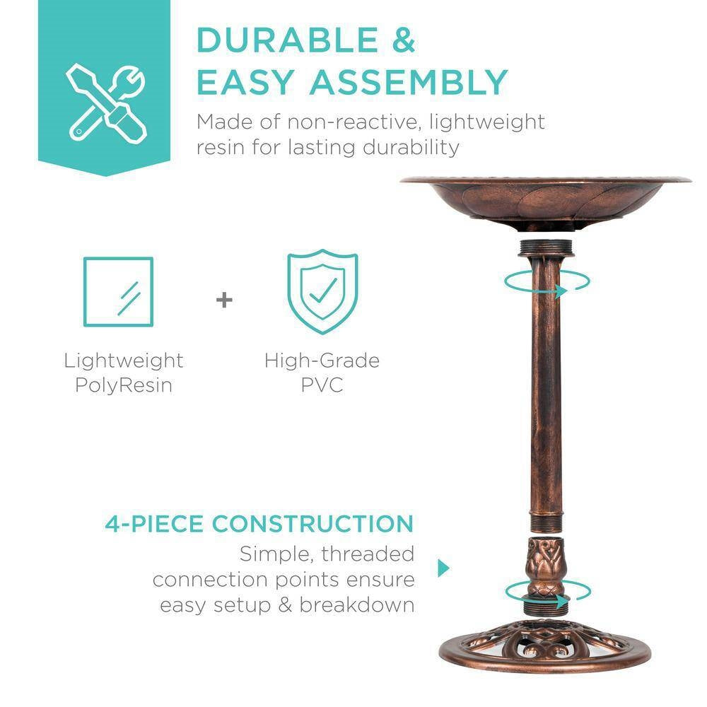 Outdoor Garden Polyresin Bird Bath in Rustic Aged Copper Brown Finish FastFurnishings