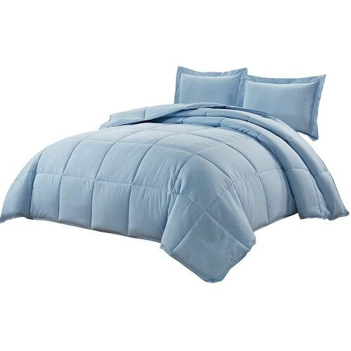 Queen Size Reversible Microfiber Down Alternative Comforter Set in Blue FastFurnishings