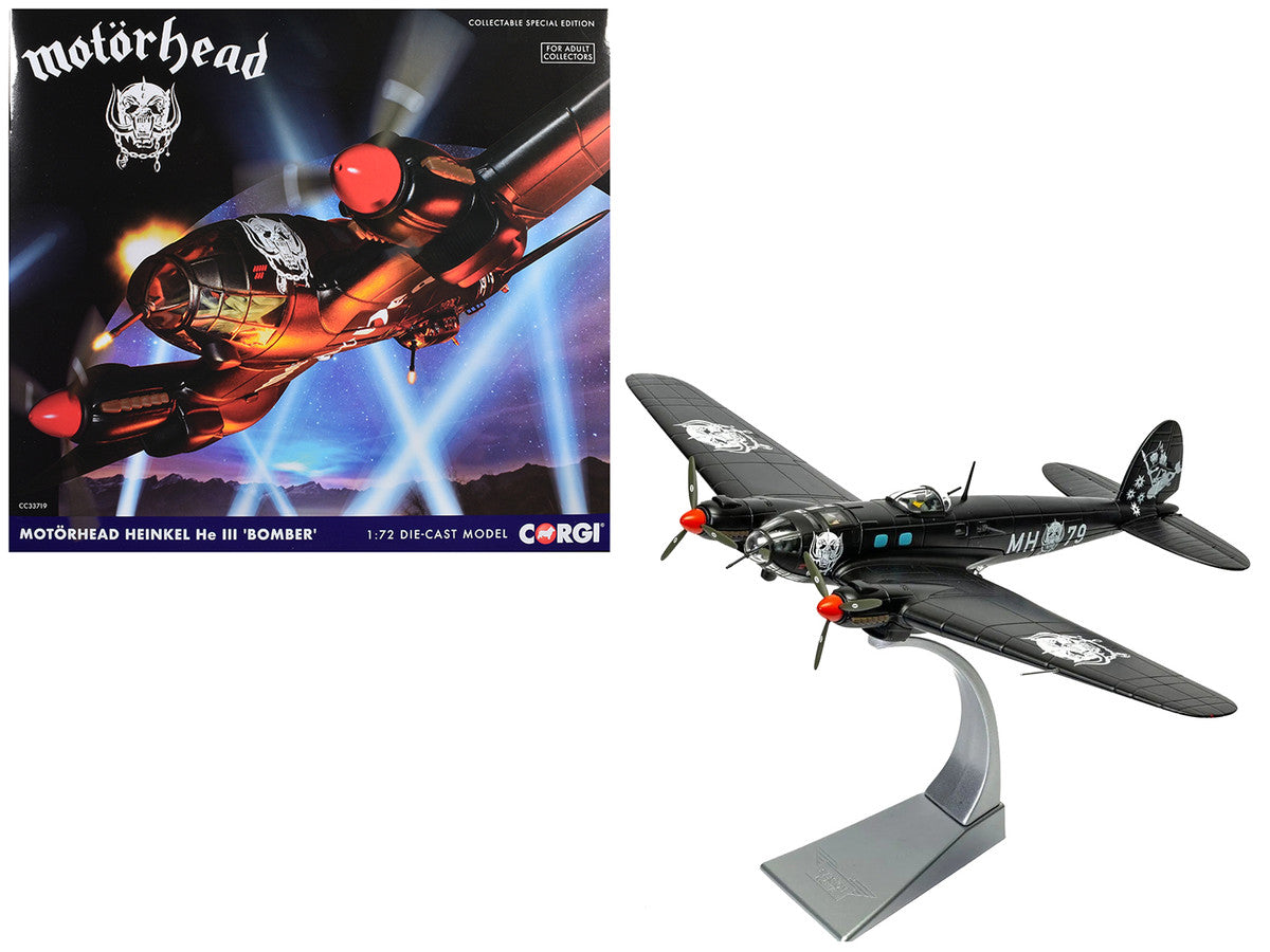 Heinkel He III Bomber Aircraft "Motorhead" Black with Graphicss 1/72 Diecast Model by Corgi Corgi