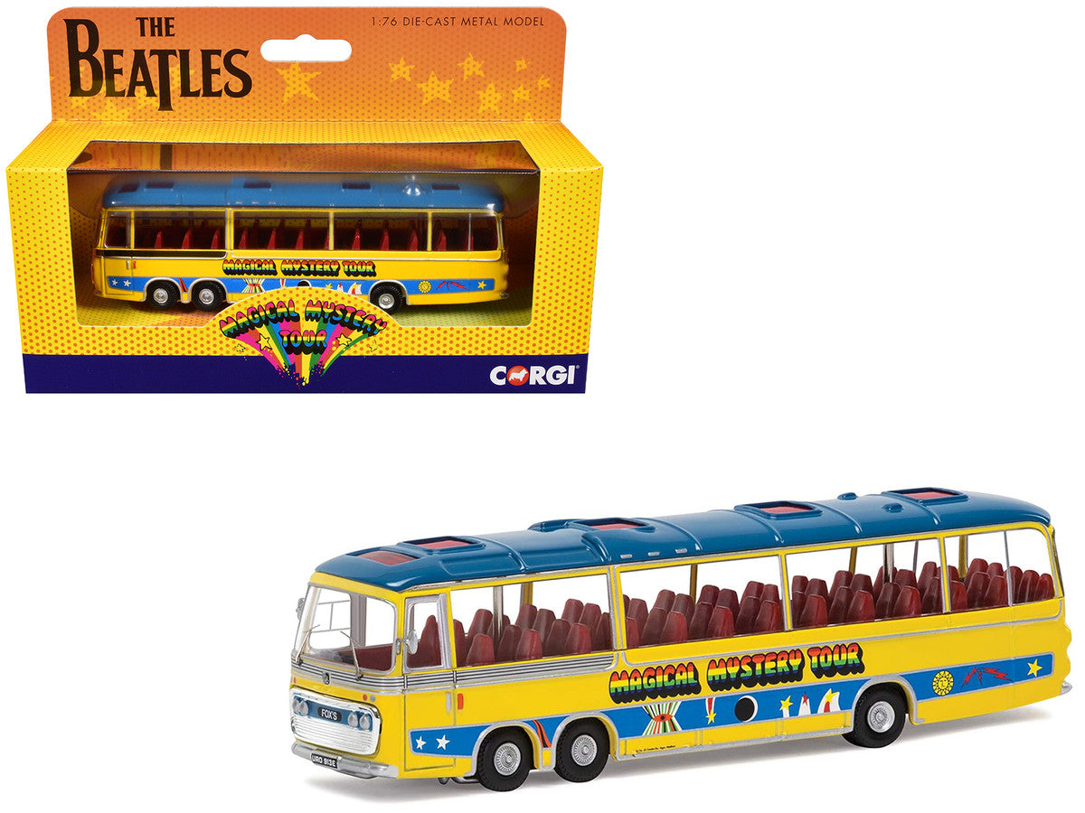 The Beatles "Magical Mystery Tour" Bus Yellow with Blue Top and Graphics Diecast Model Car by Corgi Corgi