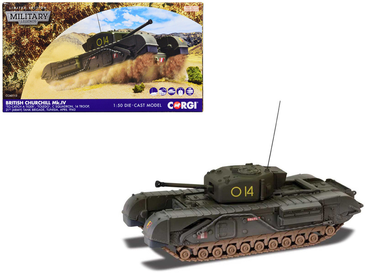 Churchill Mk.IV Tank "'To Catch a Tiger' 'Toledo' C Squadron 14 Troop 21st Army Tank Brigade Tunisia" (1943) British Royal Army "Military Legends" Series 1/50 Diecast Model by Corgi Corgi
