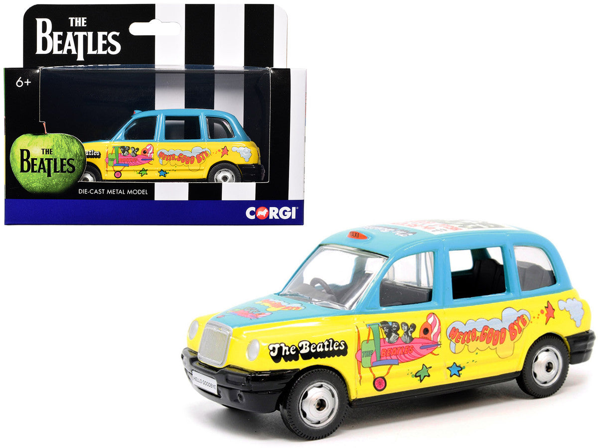 The Beatles London Taxi RHD (Right Hand Drive) "Hello Goodbye" Blue and Yellow with Graphics Diecast Model by Corgi Corgi