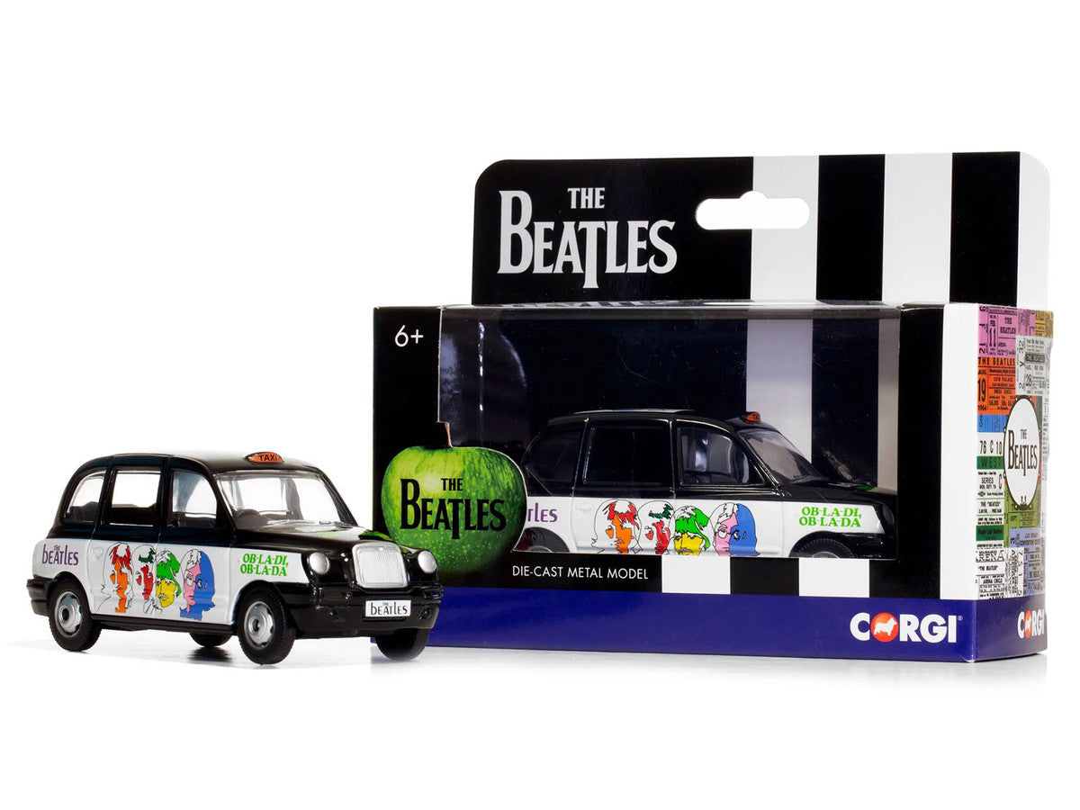 The Beatles London Taxi RHD (Right Hand Drive) "Ob-La-Di Ob-La-Da" Black and White with Graphics Diecast Model by Corgi-2