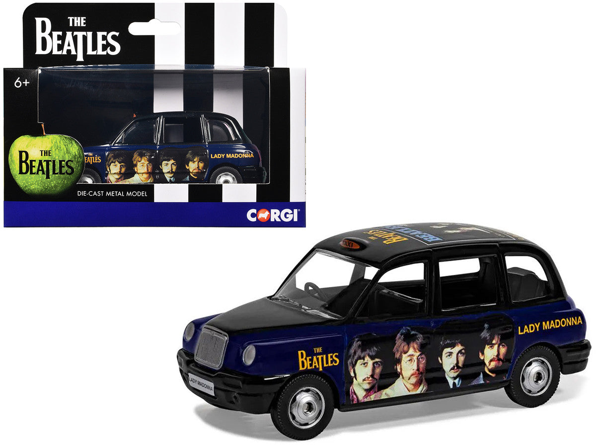 The Beatles London Taxi RHD (Right Hand Drive) "Lady Madonna" Black and Dark Blue with Graphics Diecast Model by Corgi Corgi