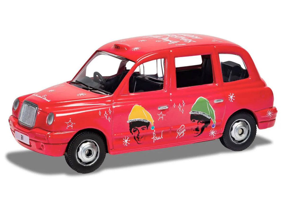 The Beatles London Taxi RHD (Right Hand Drive) "Christmas Taxi" Red with Graphics Diecast Model by Corgi Corgi