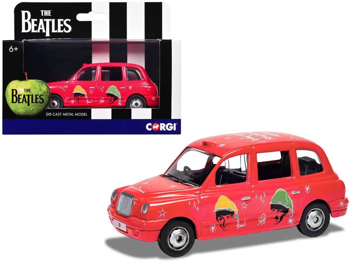 The Beatles London Taxi RHD (Right Hand Drive) "Christmas Taxi" Red with Graphics Diecast Model by Corgi Corgi